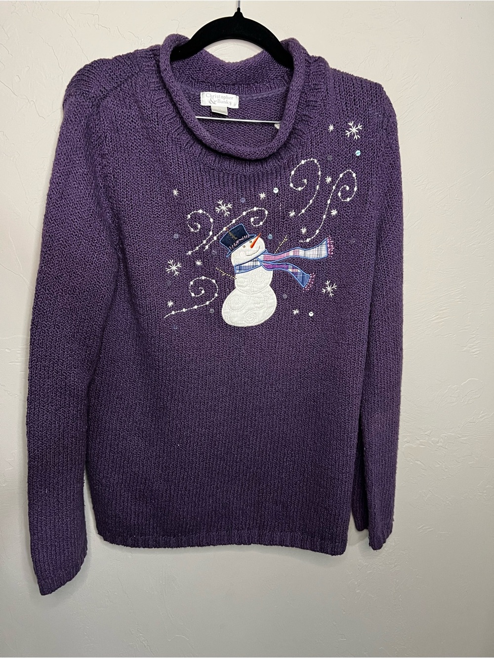Christopher & Banks Vintage 90s Y2K Purple Snowman Embroidered Holiday Sweater - Picture 2 of 8